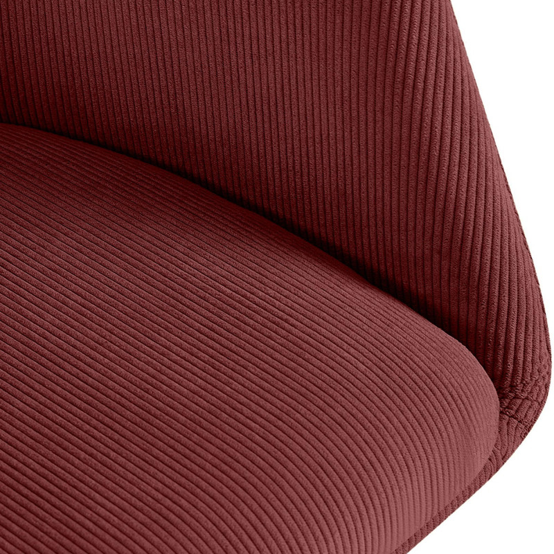 Fauteuil de table pivotant Velours côtelé Rouge bordeaux Métal Noir Mat Azrane - 4