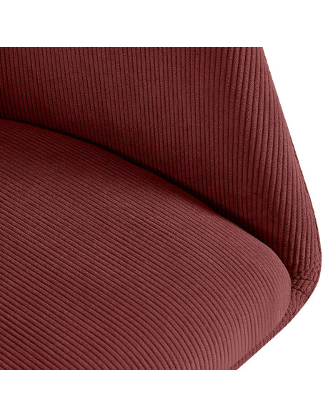 Fauteuil de table pivotant Velours côtelé Rouge bordeaux Métal Noir Mat Azrane - 4