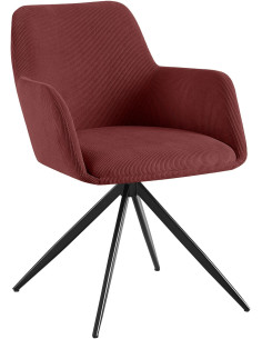 Fauteuil de table pivotant Velours côtelé Rouge bordeaux Métal Noir Mat Azrane - 1