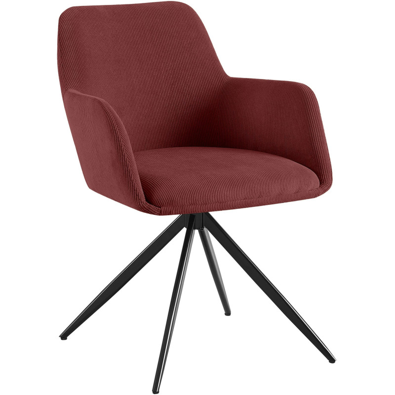 Fauteuil de table pivotant Velours côtelé Rouge bordeaux Métal Noir Mat Azrane - 1
