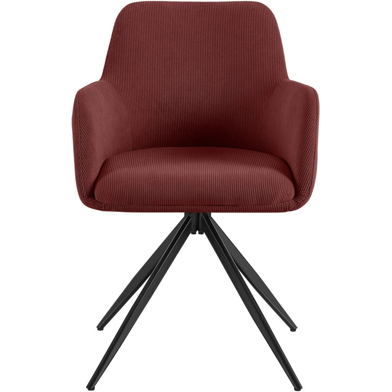 Fauteuil de table pivotant Velours côtelé Rouge bordeaux Métal Noir Mat Azrane - 2