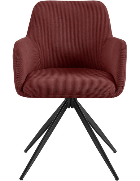 Fauteuil de table pivotant Velours côtelé Rouge bordeaux Métal Noir Mat Azrane - 2