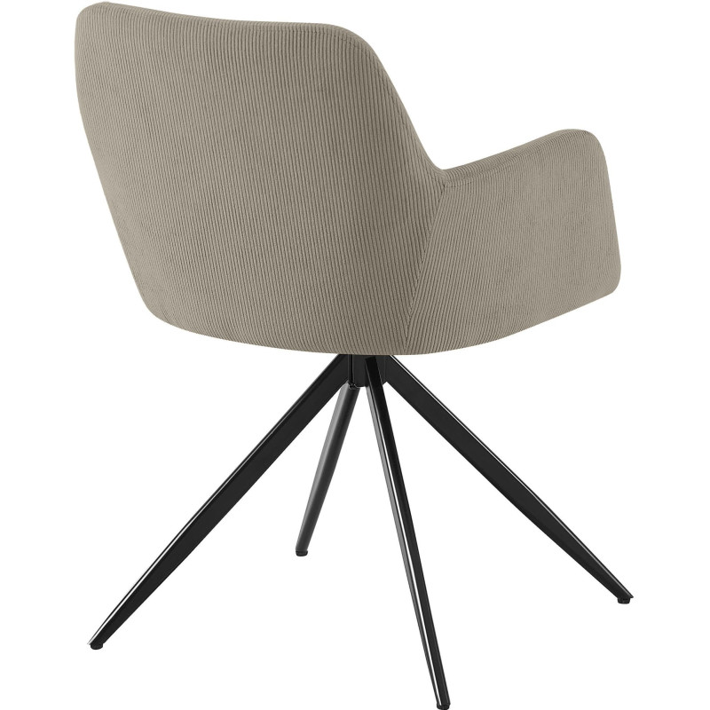 Fauteuil de table pivotant Velours côtelé Taupe Métal Noir Mat Azrane - 3