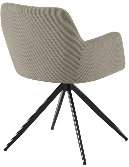 Fauteuil de table pivotant Velours côtelé Taupe Métal Noir Mat Azrane - 3