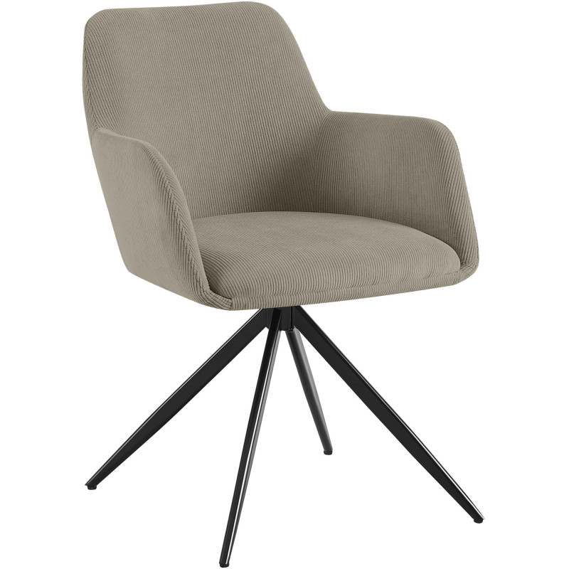 Fauteuil de table pivotant Velours côtelé Taupe Métal Noir Mat Azrane - 1