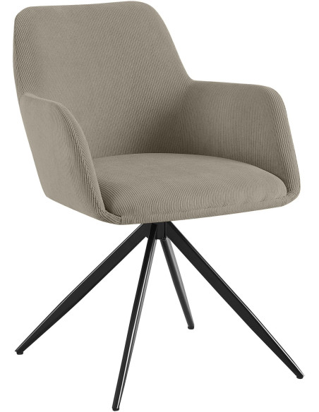 Fauteuil de table pivotant Velours côtelé Taupe Métal Noir Mat Azrane - 1