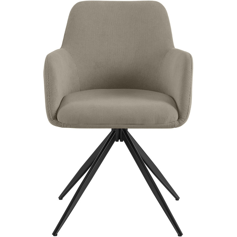Fauteuil de table pivotant Velours côtelé Taupe Métal Noir Mat Azrane - 2