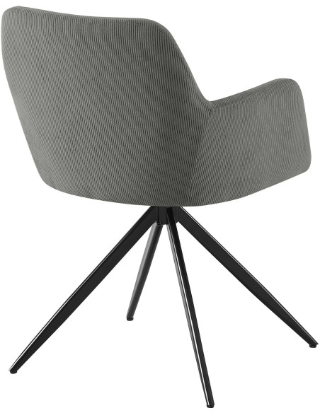 Fauteuil de table pivotant Velours côtelé Gris Métal Noir Mat Azrane - 3