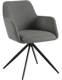 Fauteuil de table pivotant Velours côtelé Gris Métal Noir Mat Azrane - 1