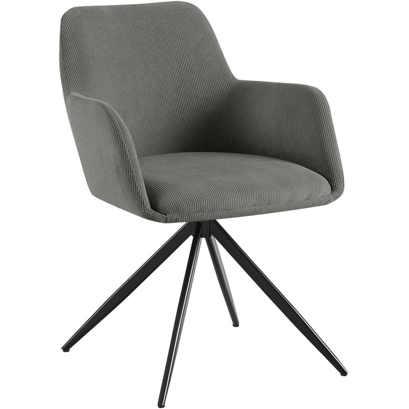 Fauteuil de table pivotant Velours côtelé Gris Métal Noir Mat Azrane - 1