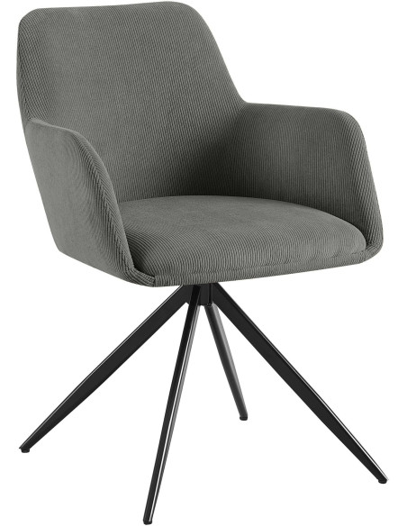 Fauteuil de table pivotant Velours côtelé Gris Métal Noir Mat Azrane - 1