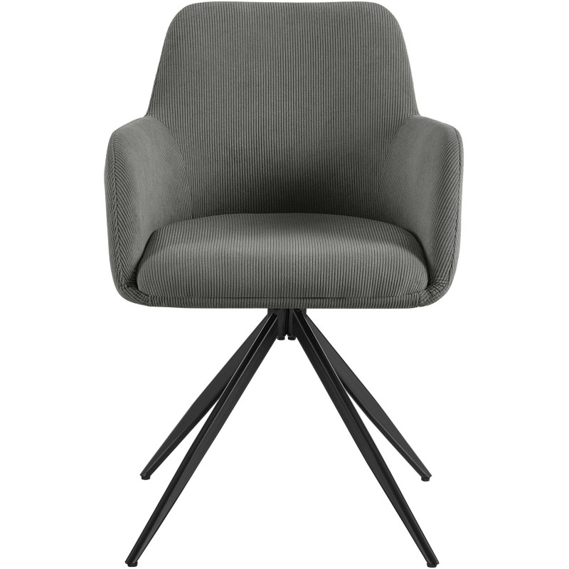 Fauteuil de table pivotant Velours côtelé Gris Métal Noir Mat Azrane - 2