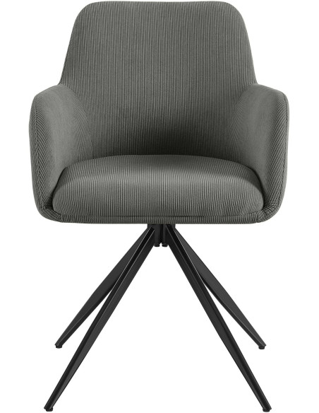 Fauteuil de table pivotant Velours côtelé Gris Métal Noir Mat Azrane - 2