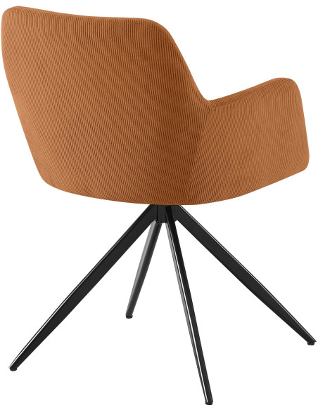 Fauteuil de table pivotant Velours côtelé Orange Métal Noir Mat Azrane - 3