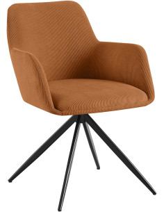 Fauteuil de table pivotant Velours côtelé Orange Métal Noir Mat Azrane - 1
