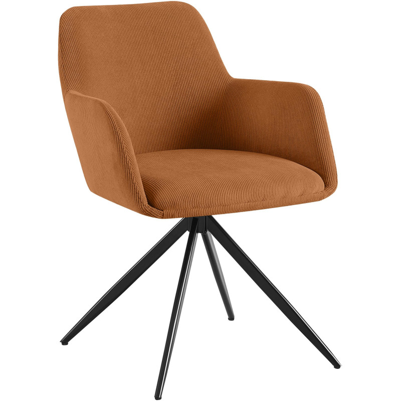 Fauteuil de table pivotant Velours côtelé Orange Métal Noir Mat Azrane - 1