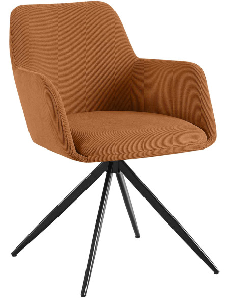 Fauteuil de table pivotant Velours côtelé Orange Métal Noir Mat Azrane - 1