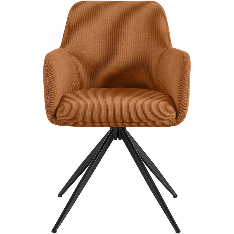 Fauteuil de table pivotant Velours côtelé Orange Métal Noir Mat Azrane - 2