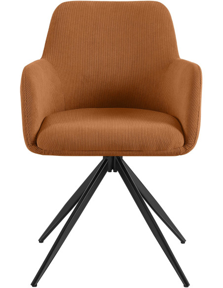 Fauteuil de table pivotant Velours côtelé Orange Métal Noir Mat Azrane - 2