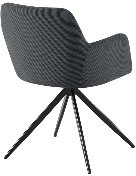 Fauteuil de table pivotant Velours côtelé Noir Métal Noir Mat Azrane - 3