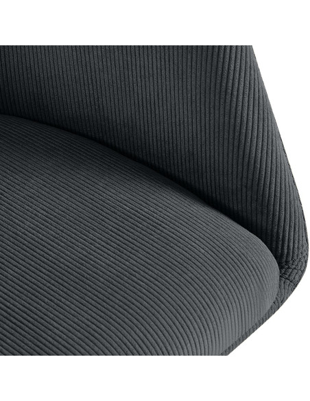 Fauteuil de table pivotant Velours côtelé Noir Métal Noir Mat Azrane - 4