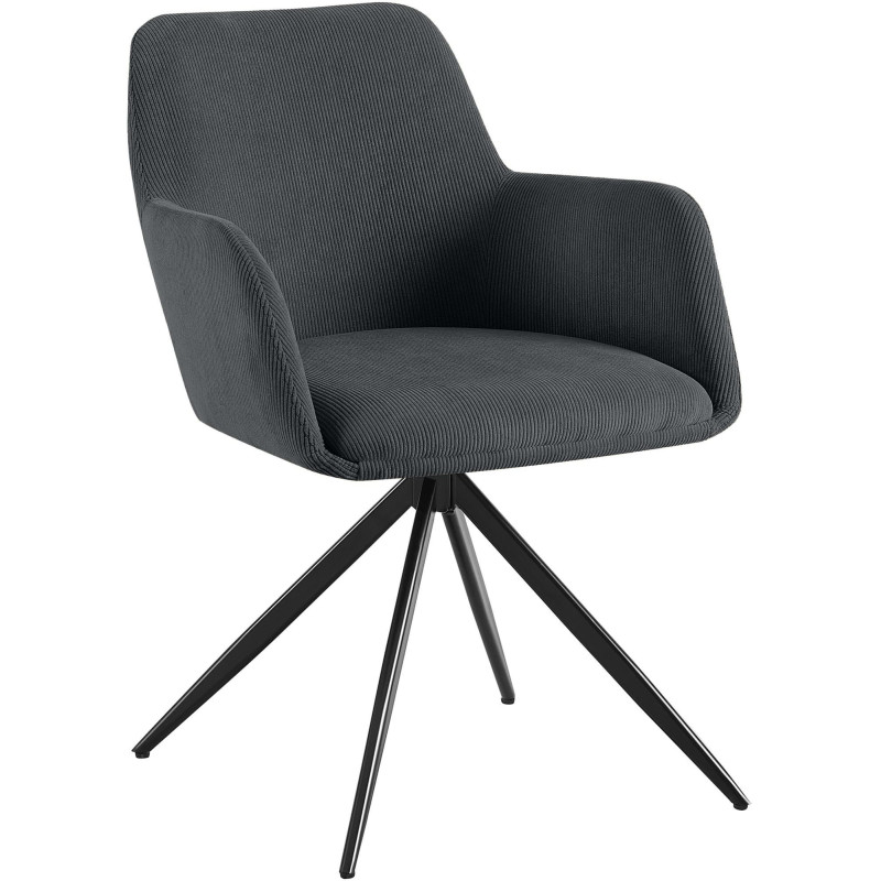 Fauteuil de table pivotant Velours côtelé Noir Métal Noir Mat Azrane - 1