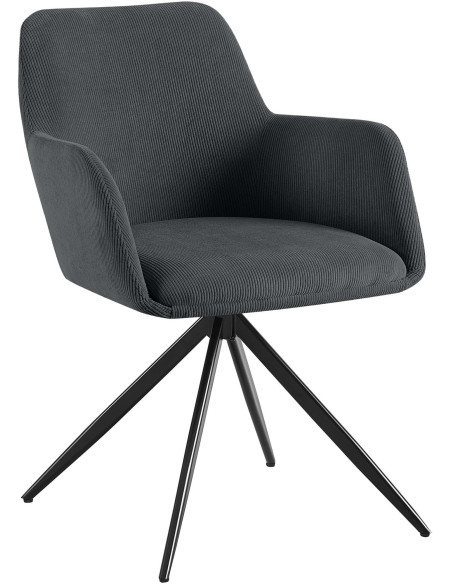 Fauteuil de table pivotant Velours côtelé Noir Métal Noir Mat Azrane - 1