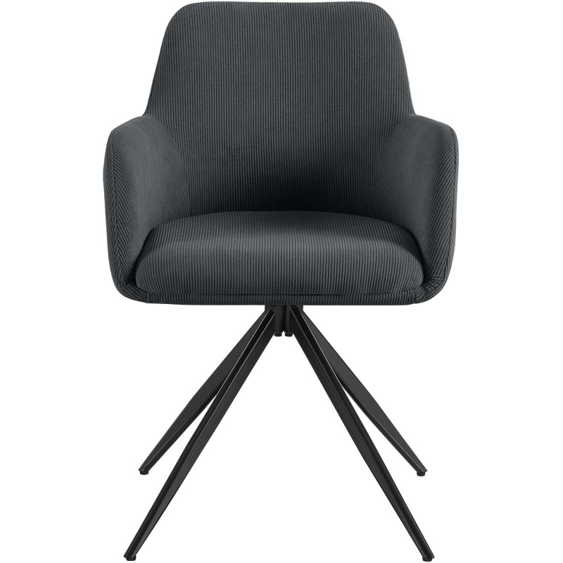 Fauteuil de table pivotant Velours côtelé Noir Métal Noir Mat Azrane - 2