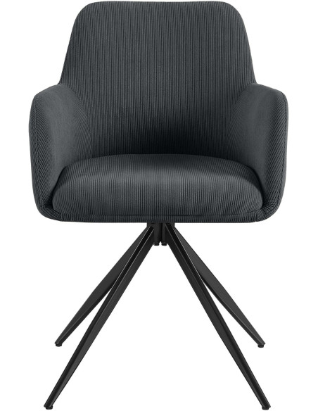 Fauteuil de table pivotant Velours côtelé Noir Métal Noir Mat Azrane - 2