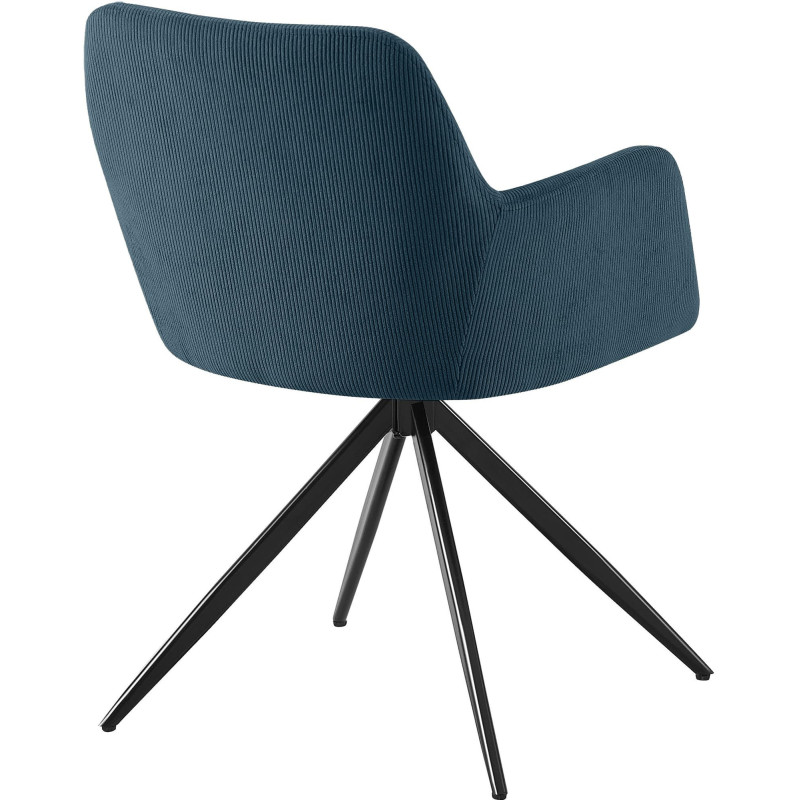 Fauteuil de table pivotant Velours côtelé Bleu Métal Noir Mat Azrane - 3