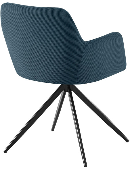 Fauteuil de table pivotant Velours côtelé Bleu Métal Noir Mat Azrane - 3