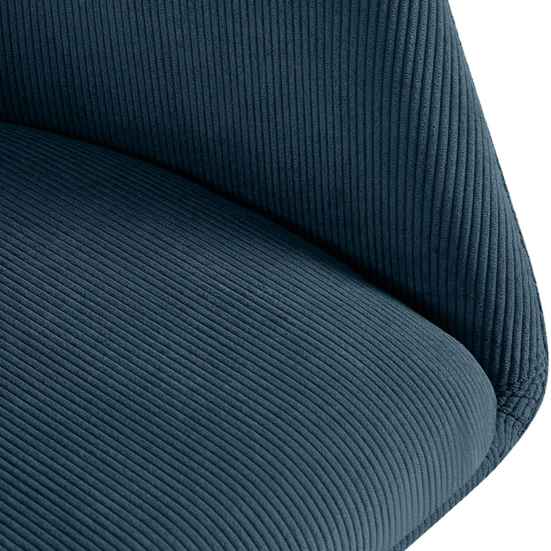 Fauteuil de table pivotant Velours côtelé Bleu Métal Noir Mat Azrane - 4