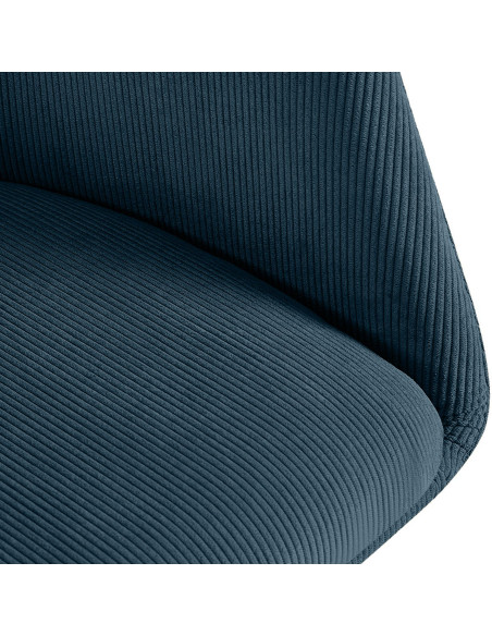 Fauteuil de table pivotant Velours côtelé Bleu Métal Noir Mat Azrane - 4