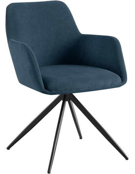 Fauteuil de table pivotant Velours côtelé Bleu Métal Noir Mat Azrane - 1