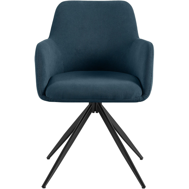Fauteuil de table pivotant Velours côtelé Bleu Métal Noir Mat Azrane - 2