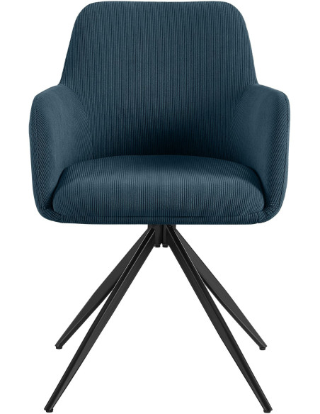 Fauteuil de table pivotant Velours côtelé Bleu Métal Noir Mat Azrane - 2