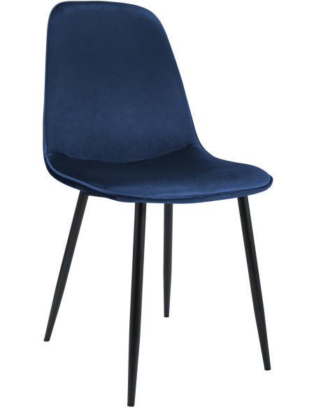 Chaise moderne minimaliste Velours Bleu foncé Métal Noir Mat Erony - 1