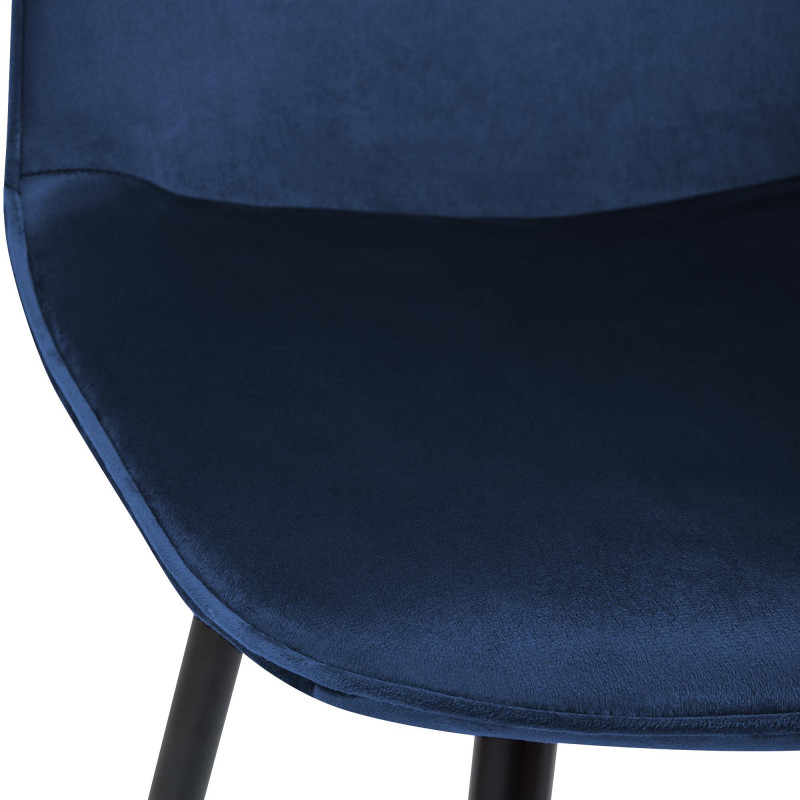 Chaise moderne minimaliste Velours Bleu foncé Métal Noir Mat Erony - 3