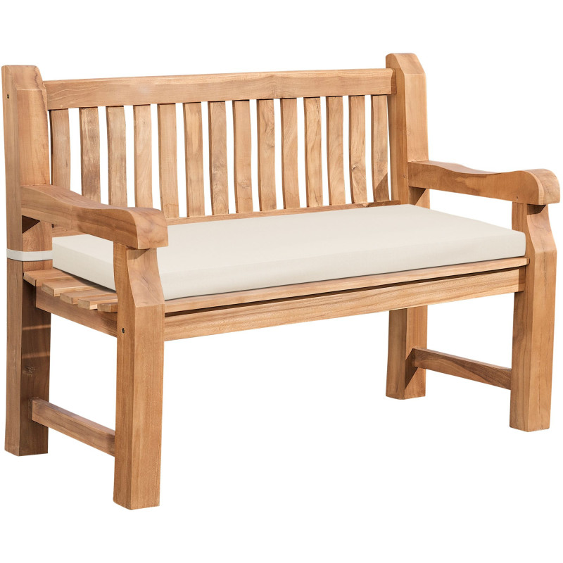 Banc de jardin avec coussin 2 places 120 cm Bois de teck Naturel Tissu Blanc crème Kelor - 5
