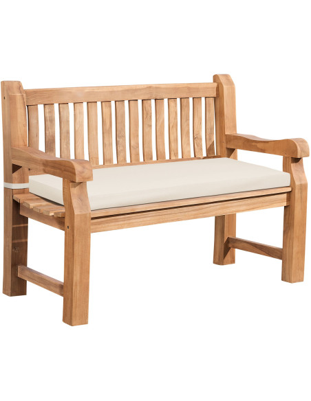 Banc de jardin avec coussin 2 places 120 cm Bois de teck Naturel Tissu Blanc crème Kelor - 5