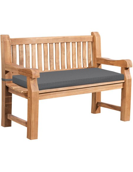 Banc de jardin avec coussin 2 places 120 cm Bois de teck Naturel Tissu Gris foncé Kelor - 1