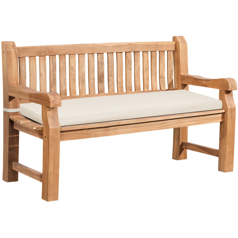 Banc de jardin avec coussin 2 places 150 cm Bois de teck Naturel Tissu Blanc crème Kelor - 1