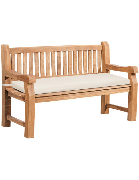 Banc de jardin avec coussin 2 places 150 cm Bois de teck Naturel Tissu Blanc crème Kelor - 1
