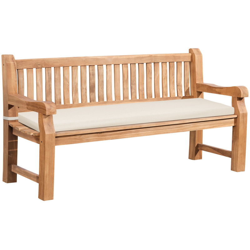 Banc de jardin avec coussin 3 places 180 cm Bois de teck Naturel Tissu Blanc crème Kelor - 1