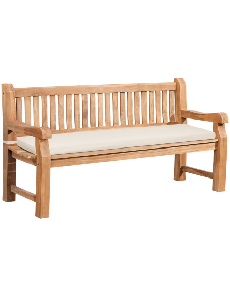 Banc de jardin avec coussin 3 places 180 cm Bois de teck Naturel Tissu Blanc crème Kelor - 1