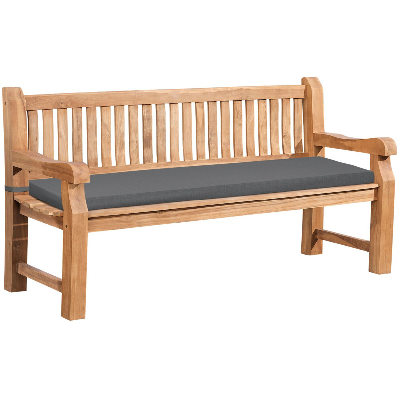 Banc de jardin avec coussin 3 places 180 cm Bois de teck Naturel Tissu Gris foncé Kelor - 1