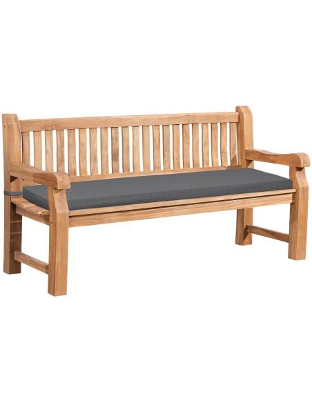 Banc de jardin avec coussin 3 places 180 cm Bois de teck Naturel Tissu Gris foncé Kelor - 1