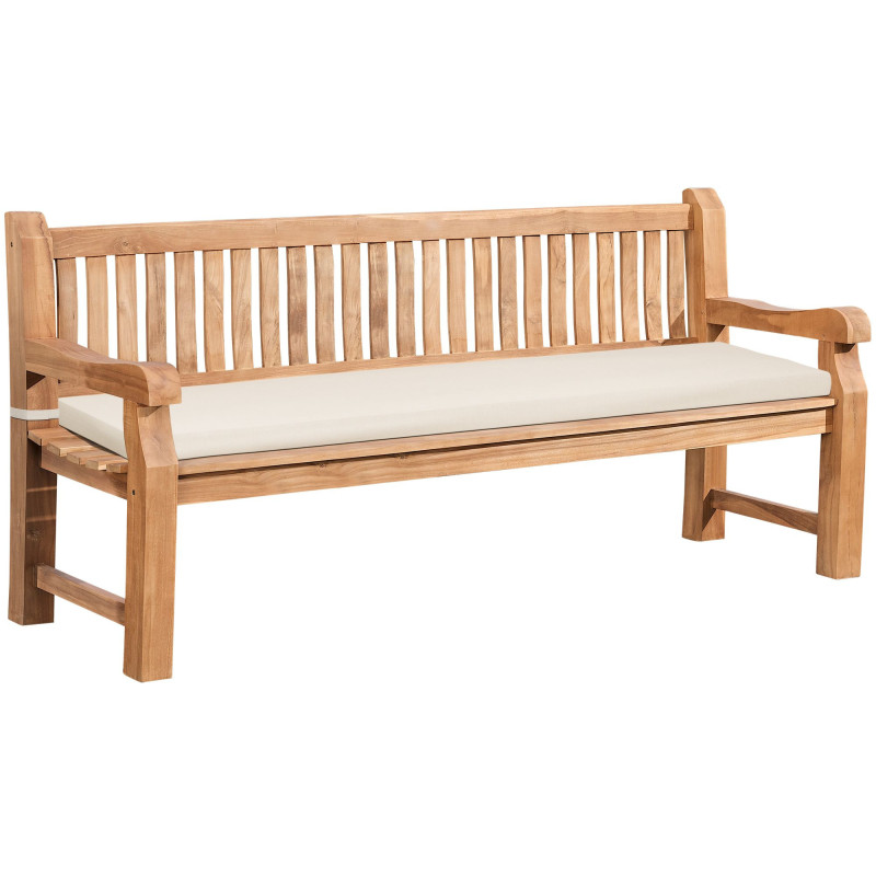 Grand Banc de jardin avec coussin 3 places 200 cm Bois de teck Naturel Tissu Blanc crème Kelor - 1