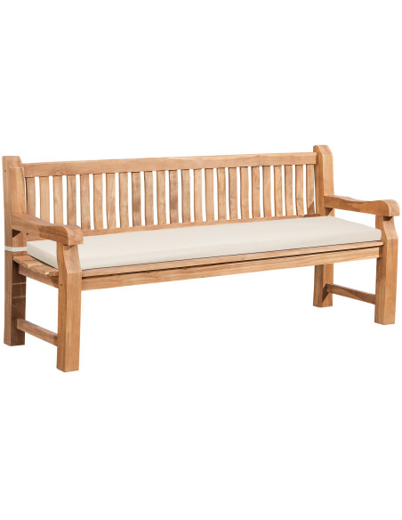 Grand Banc de jardin avec coussin 3 places 200 cm Bois de teck Naturel Tissu Blanc crème Kelor - 1