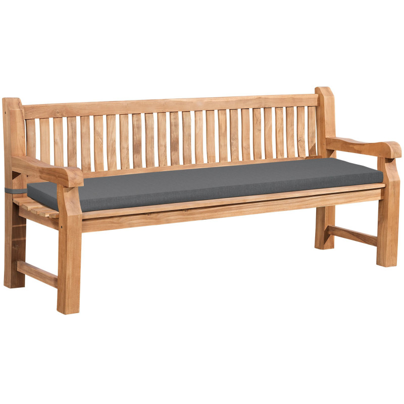 Grand Banc de jardin avec coussin 3 places 200 cm Bois de teck Naturel Tissu Gris foncé Kelor - 1